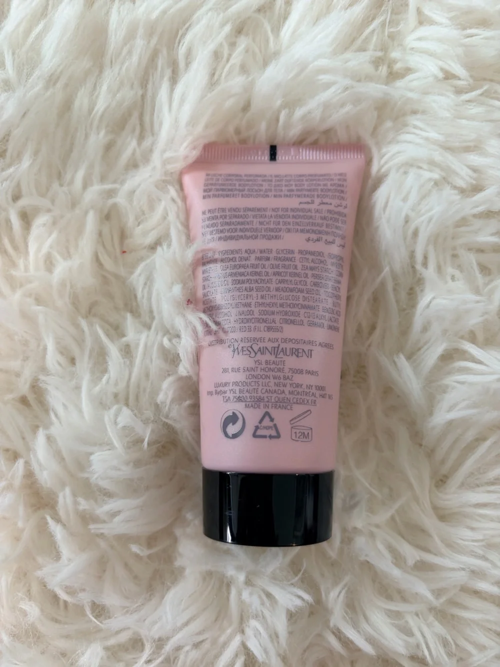 Yves Saint Laurent Mon Paris Body Lotion — Light Pink & Black Accents